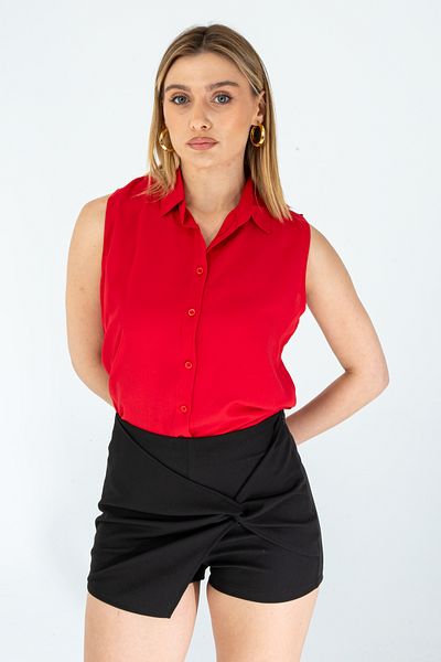 Nuevo Women's Zero Sleeve Viscose Red Shirt