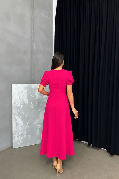 Deafox Rochie Midi din țesătură creponată importată fucsia, cu mâneci pepene verde, cu fermoar la spate