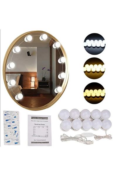 sgeteknoloji 10 Led 3 Colors Adjustable USB Makeup Mirror Light Hollywood Style