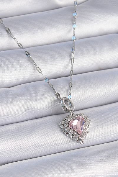 Skygo 316L Steel Chain Silver Color Zircon Stone Heart Model Women's Necklace - Tj-Bko9368