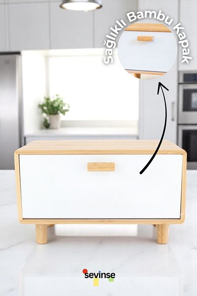 Sevinse Home Standing Bamboo Bread Cabinet White Breadboard