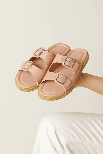 NOVİNS Women's Summer Double Buckle Padded Comfortable Sole Home Garden Balcony Slippers