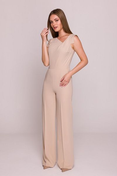 Stylove Asymmetric Neckline Jumpsuit - Beige