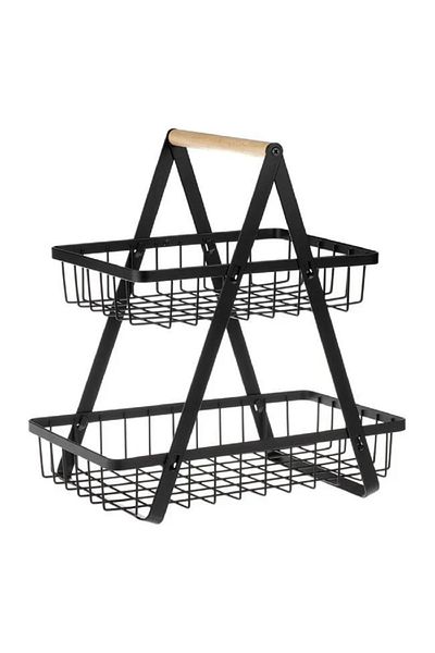 OEM Raft metalic cu maner din lemn pentru bucatarie, 2 nivele, 30x18x32cm, greutate maxima 10 kg