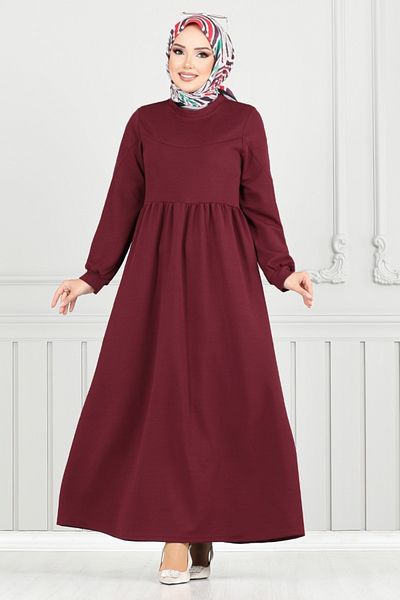 ModaMerve Crew Neck Hijab Dress 4331Nfc915-M Claret Red