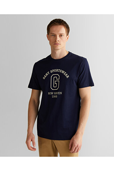 Gant Erkek Lacivert Regular Fit Bisiklet Yaka Logolu T-Shirt