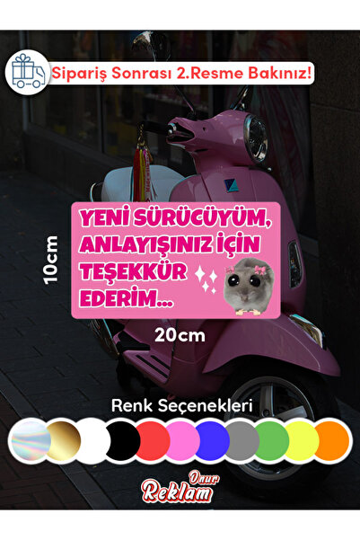 onurreklamonline Yeni Sürücüyüm Sticker – 20x10 cm – Dikkat Uyarı Etiketi – Sevimli Tasarım – Suya Dayanıklı