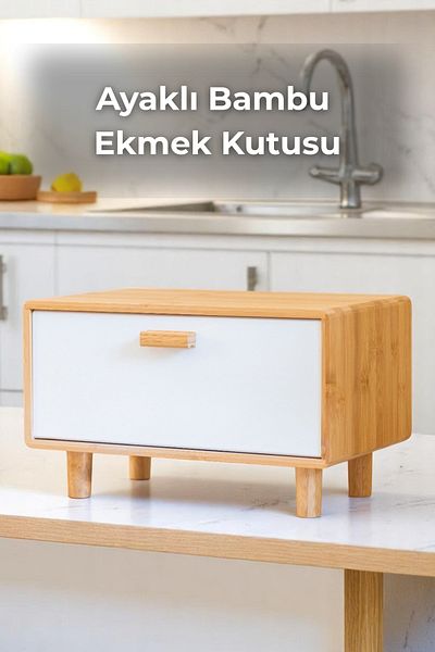 Sevinse Home Standing Bamboo Bread Cabinet White Breadboard