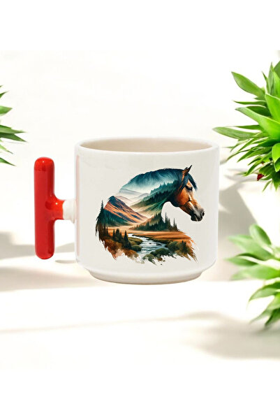 BB TRADE Horse Vision Design Red t Handle Ceramic Printed Mug Cup 250 ml
