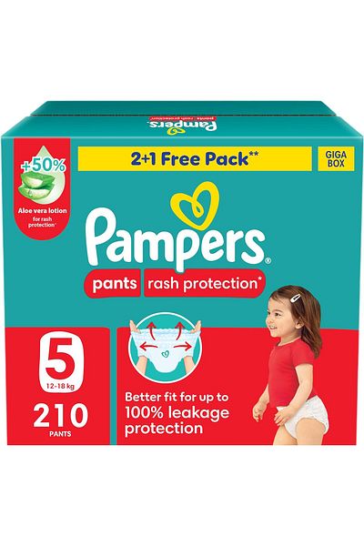 Pampers Diaper Pants Rash Protection by Pampers, Size 5, 12-18 kg, 210 Count