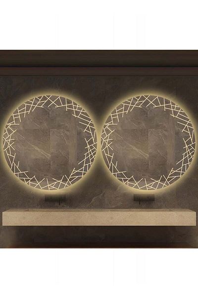 Taimi Set of 2 Round Bathroom Mirror Touch LED Light 3 Light Colors for Bathroom Bedroom Vanity 80cm