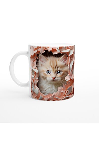 Generic Brand Yellow Kittens Looking Amongst Pink Flowers Themed Printed Mug