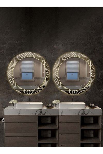 Taimi Set of 2 Round Bathroom Mirror Touch LED Light 3 Light Colors for Bathroom Bedroom Vanity 70cm