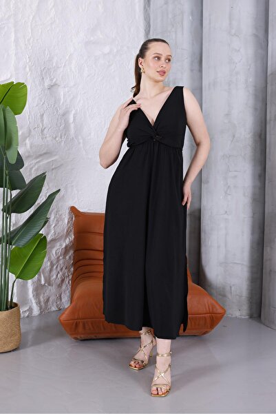 Siyezen Plus Size Back Tie Detail Elastic Waist Dress