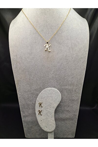 Han Ticarethane Altın Renk Çelik K Harfi Kolye ve Küpe Set
