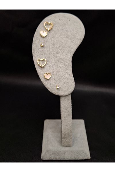 Han Ticarethane Gold Color Stone 6-Piece Heart Model Set Earrings