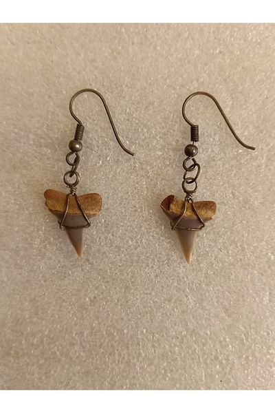Butik Tülin Authentic Handmade Natural Small Shark Tooth Dangle Earrings 4X1.3Cm Made in Chile