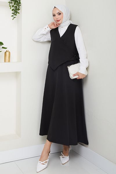 InStyle Black Vest Suit with Cross Single Pocket