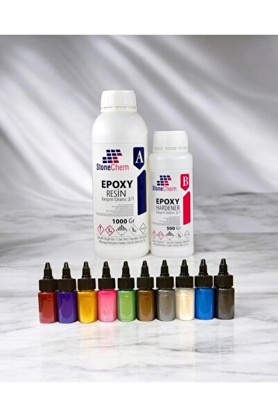 stonechem Ultra Şeffaf Parlak Epoksi Reçine 1500 gr 10 Renk Sıvı Sedefli Pigm...