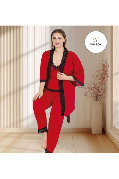 WNLOK “Home elegance starts here – 3-piece Turkish pajamas with a bold print and a touch of lace.”