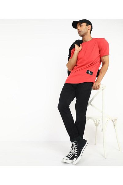 Calvin Klein Men Solid Round Neck Organic Cotton Red T-Shirt