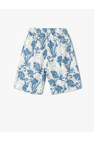 Koton New Season Linen Shorts with Pockets and Elastic Waist Floral Printed