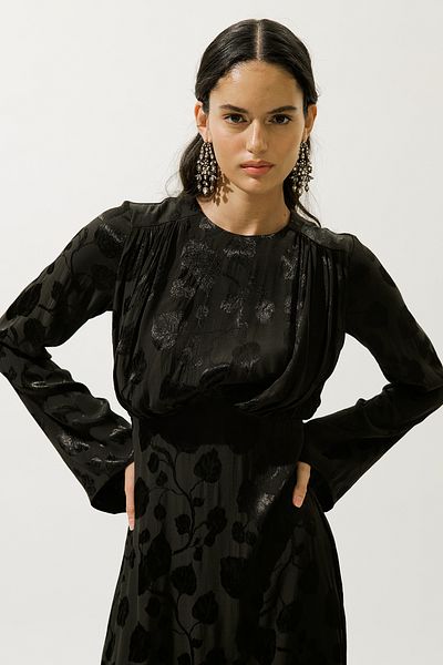 Manuka JACQUARD ΣΑΤΕΝ ΒΡΑΔΙΝΟ ΦΟΡΕΜΑ ΚΑΦΕ
