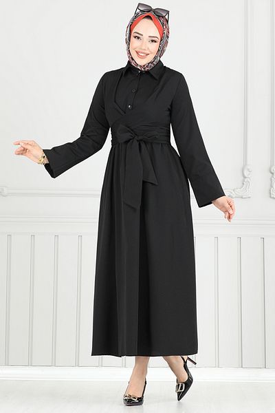 ModaMerve Φόρεμα με ζώνη 402ART1044-M Μαύρο
