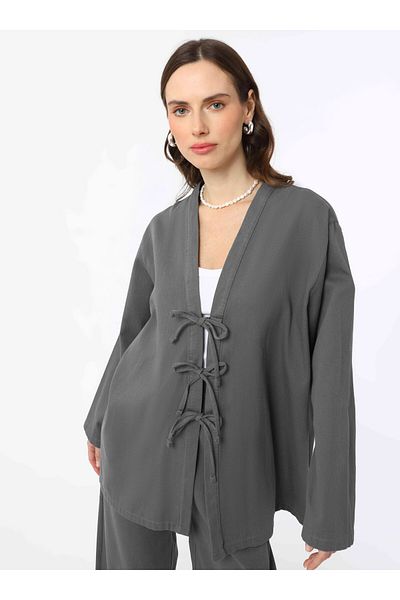 Benin Kimono din bumbac 100% cu detaliu de legare în față - gri - Benin
