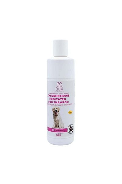 Caline Chlorhexidine Dog Shampoo, 250ml, Antimicrobial Formula for Skin Cleansing and Odor Control