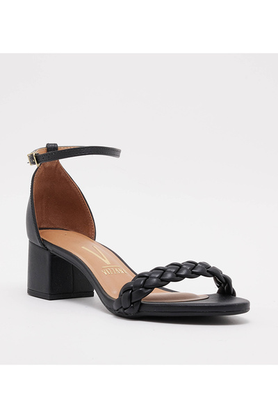 VİZZANO صندل فيزانو نسائي بكعب متوسط أسود | صنع في البرازيل