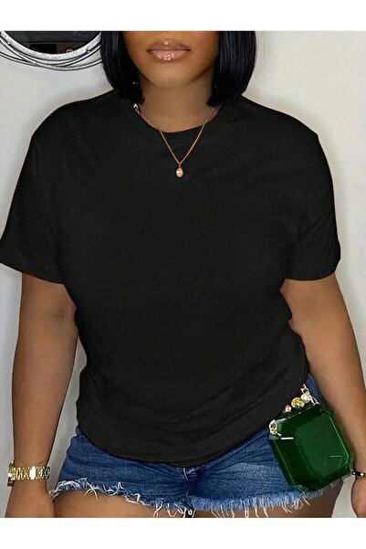 MODAVİBE Tricou simplu de bază – Decolteu tip crew neck, Bumbac poliester, Țe...