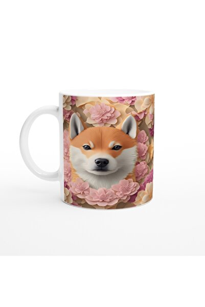MESCHAIN كوب مطبوع عليه كلب شيبا إينو بين زهور الباستيل