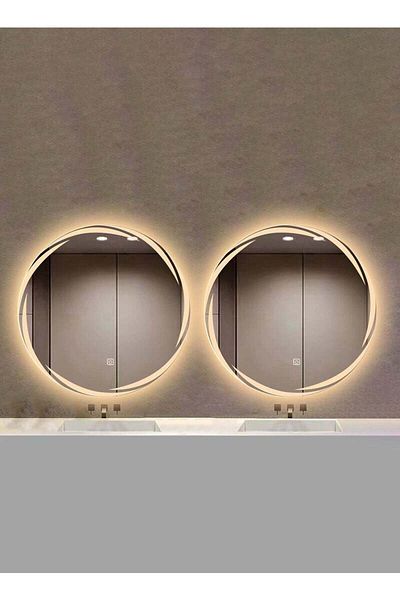 Taimi Set of 2 Round Bathroom Mirror Touch LED Light 3 Light Colors for Bathroom Bedroom Vanity 70cm