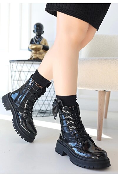 Erbilden Josse Black Patent Leather Lace up Boots
