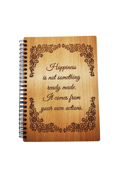 Rica Dreamart Wooden agenda engraved with the message "Happines is not something ready made", Oak
