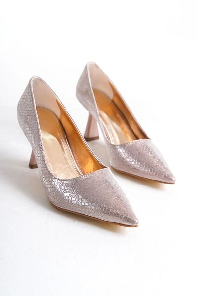 Shoesers Women's Special Design Shiny Patterned Pointed Toe Evening Dress Heeled Stiletto Shoes