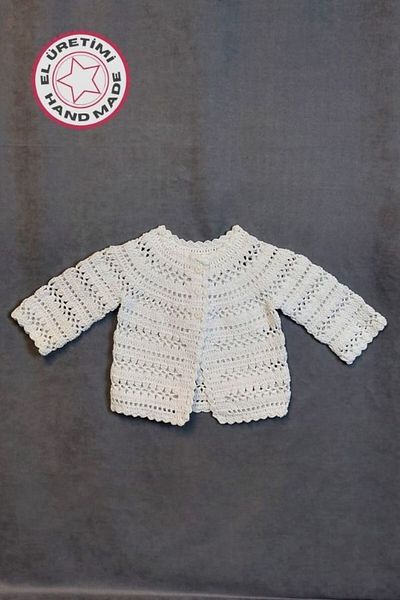 Uretti - Talia 8659 4701 Hand Knitted Cotton Thread Girl's White Cardigan - 0-6 Months