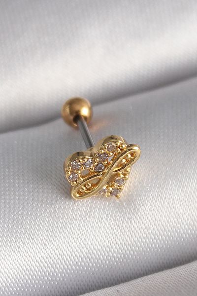 Skygo 316L Steel Gold Color Zircon Stone Heart Infinity Detail Tragus Piercing - Tj-Pr1248