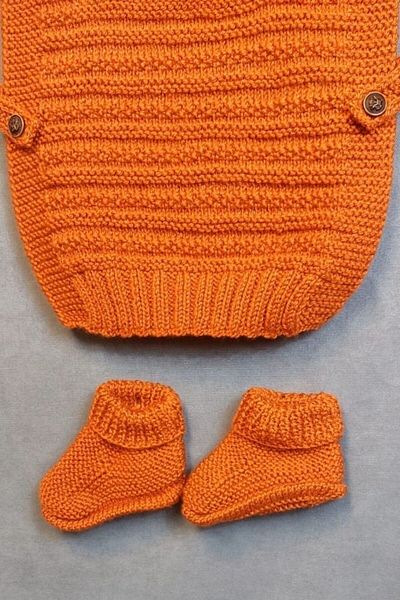 Uretti - Talia 8659 2067 Hand Knitted Boy's Brick Color Sweater - Booties Set - 12-18 Months