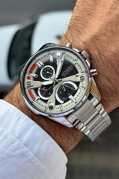 Homies Original Men's Wrist Watch 3 Atm Waterproof Silver Color Steel Cord Gift Box and Bracelet.