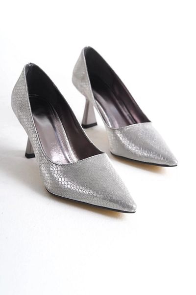 Shoesers Women's Special Design Shiny Patterned Pointed Toe Evening Dress Heeled Stiletto Shoes