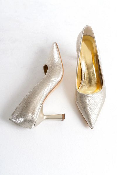 Shoesers Women's Special Design Shiny Patterned Pointed Toe Evening Dress Heeled Stiletto Shoes