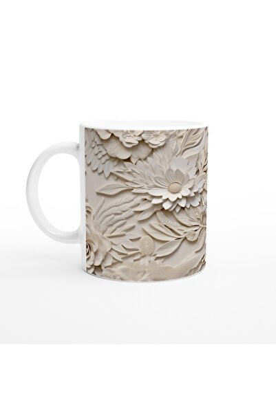 MESCHAIN كوب منقوش باللون الكريمي والورد والأقحوان