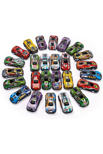 GLOBO Set of 26 multi-colored metal cars with pullback system, Globo, for children, +3 years