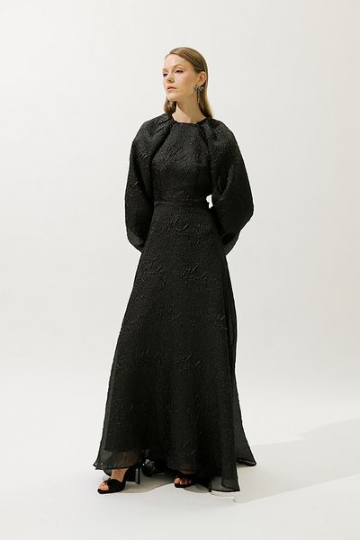 Manuka Jacquard Organza Evening Dress Black