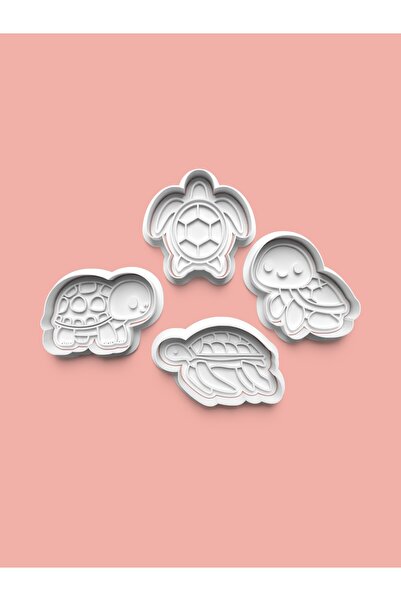 AKTASTORE قالب كوكيز على شكل سلحفاة وقالب عجينة السكر، مجموعة من 4 قطع 0818-set