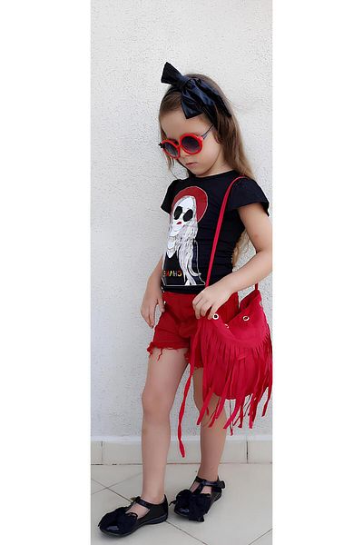Sevil Children's Set of 3 Short Denim T-shirts and Bags New Season Girls Models