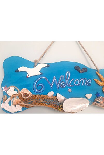 ELSA Welcome Yazılı Deniz Temalı Kapı Süsü – MDF Üzeri El Yapımı Dekor