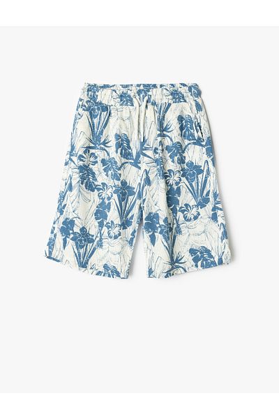 Koton New Season Linen Shorts with Pockets and Elastic Waist Floral Printed